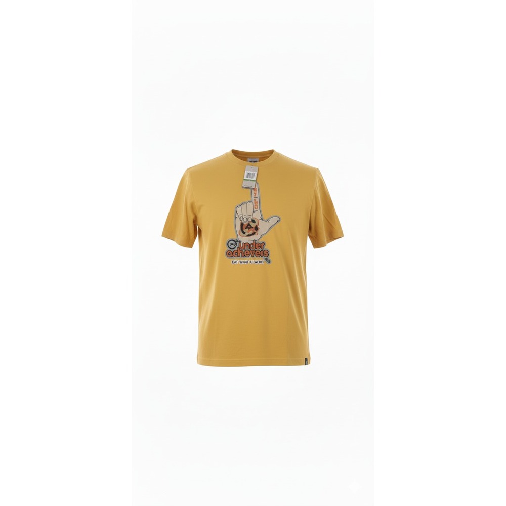 47‎ LEC Under Achievers Graphic T-Shirt Mustard Yellow Hand Print Top